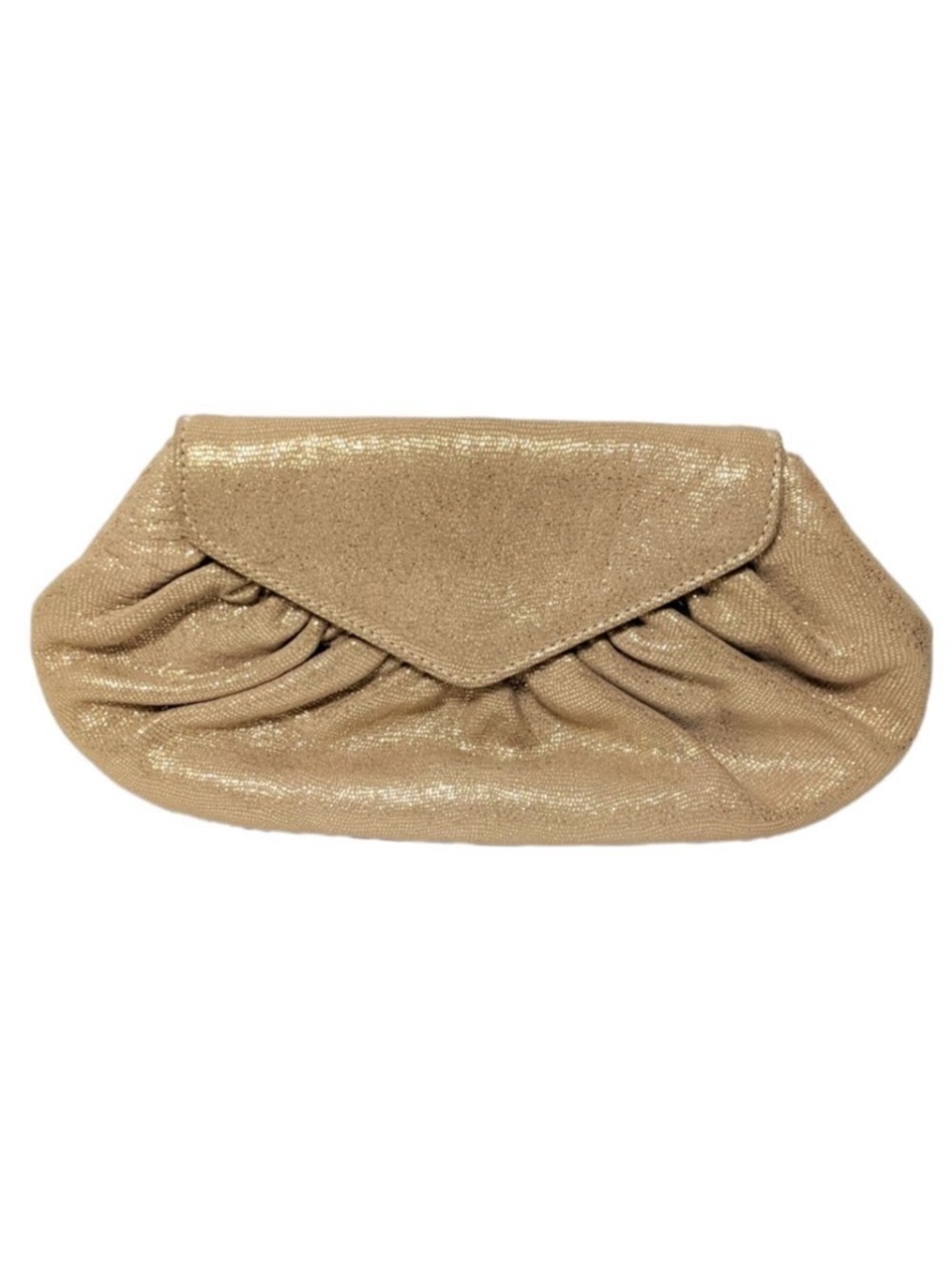LAUREN MERKIN Gold Suede Embossed Flap Clutch Bag